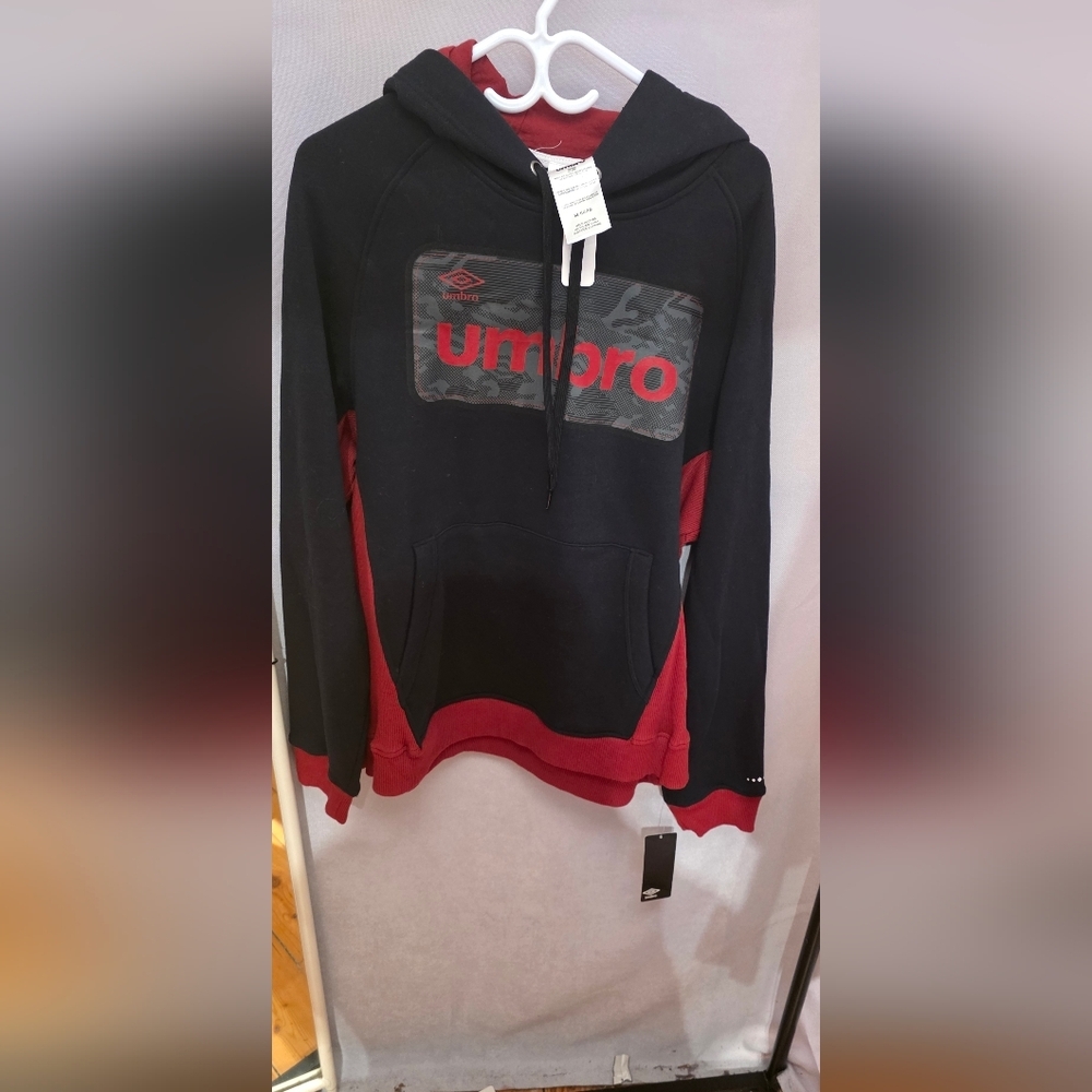 Umbro Black Hoodie with Red Trim and Logo